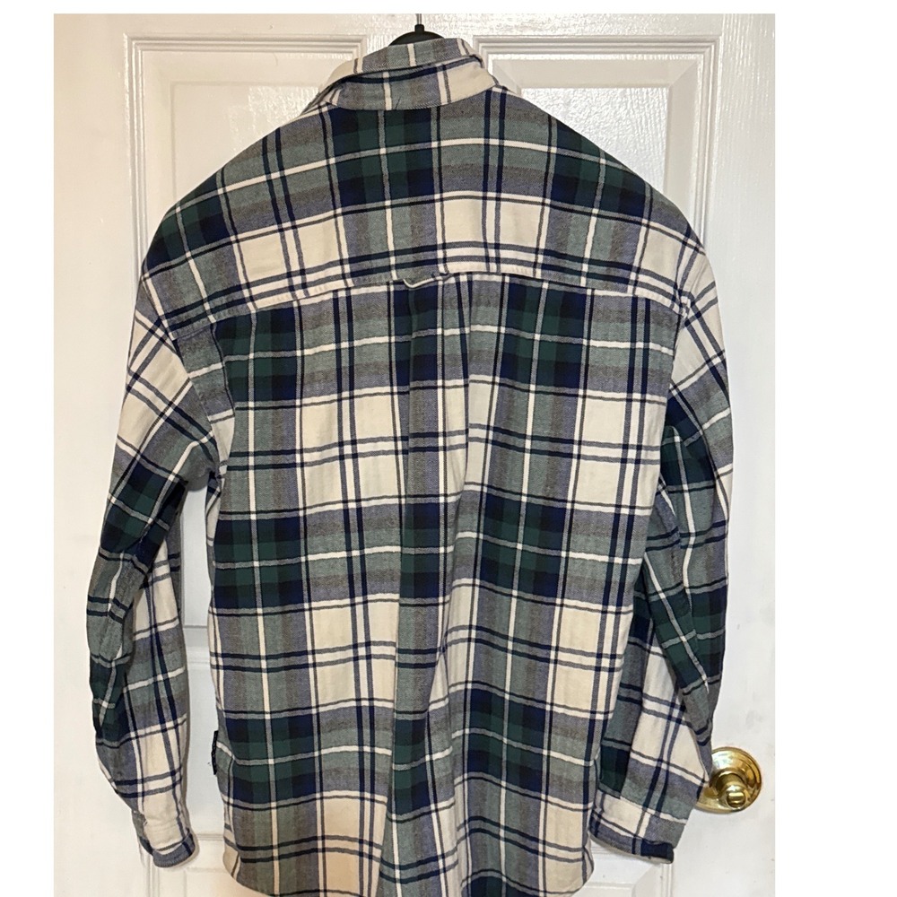 Structure Mens Large Green Blue Plaid Flannel Button Down Shirt Cotton Vintage - Picture 3 of 11